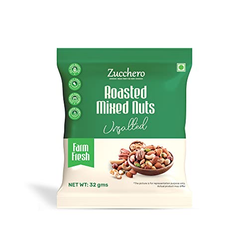Image of Zucchero Roasted Premium Mixed Nuts, Unsalted, 30gx12(Pocket Pack) (California Almond, Cashew, Premium Peanuts, Pistachio) | Oil-Free Roasting | No Oil | No Salt | Slow baked Nuts