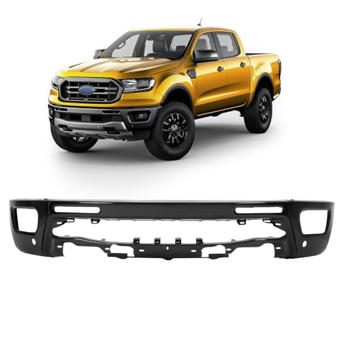 KUAFU Front Bumper Face Bar Compatible with 2019-2024 Ford Ranger Lariat, XL, XLT W/Fog Light & Parking Sensor Holes Replacement For FO1002436, LB3Z17757BAPTM Powder Coated Steel 3PCS -Black
