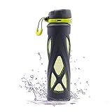 SZPLUS 650ml/480ml botella de cristal con silicona manga amapola Deportes Borosilicato Botella de Agua de Vidrio (Libre de BPA) (Gris, 650ml)