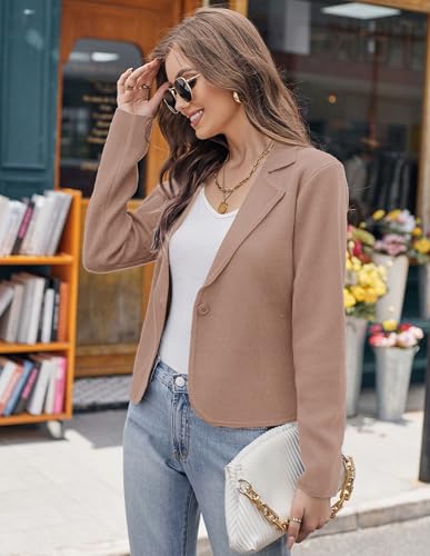 Image of GRACE KARIN Women Sweater Blazer Casual Work Croppped Cardigan Lightweight Button Front Short Knit Blazer Jacket S-XXL