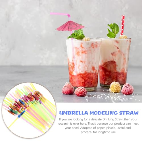 Luxshiny 100 pitillos desechables flexibles con forma de sombrilla miniatura 3