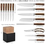 Kangdelun 15-Piece Ultra Sharp Kitchen Knife Set, 50Cr15MoV High-Carbon Steel Blades, Torrefied Wood Handles, Ergonomic Design, Space-Saving Black Wood Block, Easy Hand Wash, Gift Box