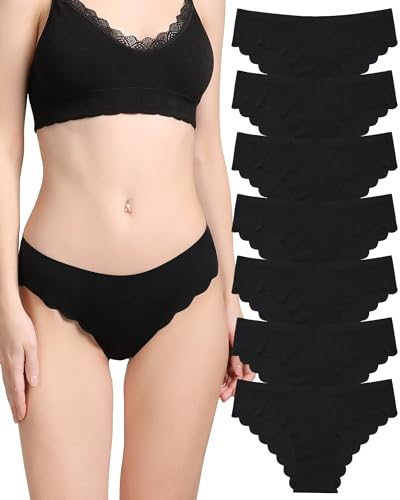 Image of LEVAO Seamless Underwear for Women No Show Ice Silk Bikini Breathable Hipster Wavy Sides Invisibles Panties 7 Pack S-XL