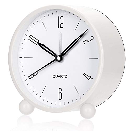 Tearoo Analog 4 Inch Round Alarm Clock Non Ticking, Battery Operated And Light Function, Super Silent Alarm Clock, Simple Stylish Design For Desk/Bedroom #TOP4