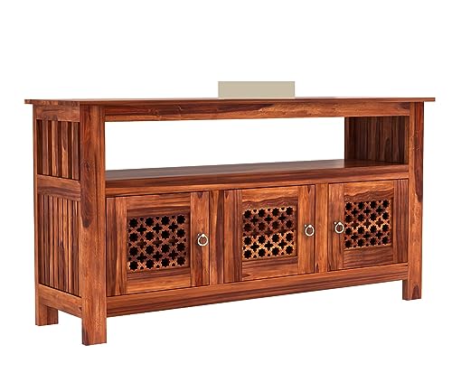 Image of Wooden Sideboard Cabinet with Storage Doors | Modern Console Table for Living Room, Dining Room & Entryway | Multipurpose Buffet Cabinet (Honey Finish)