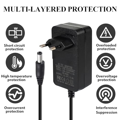 12V 3A Netzteil Adapter, 36W Stromversorgung Universal Transformator AC 110-240V zu DC 12V, Steckernetzteil für LED Streifen CCTV Kamera LCD Monitor Router und TV Box
