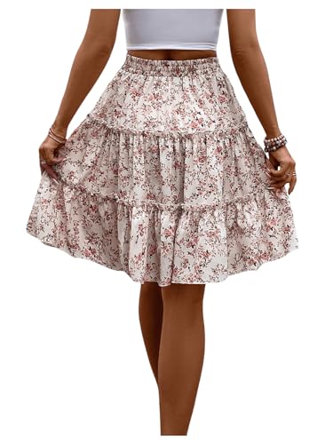 WDIRARA Women's Floral Print Ruffle Hem Elastic High Waist Tie Front Skirt2