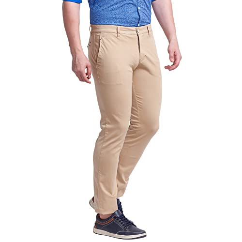 Image of Parx Men's Cotton Blend Solid Pattern Low Rise Tapered Fit Flat Front Casual Trouser