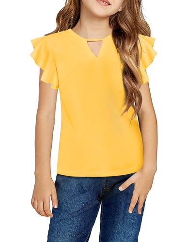 Arshiner Kids Girls Yellow Shirt Casual Short/Long Sleeve Shirts Kids Loose Tunic Tops Ruffle Cotton Tee Blouses