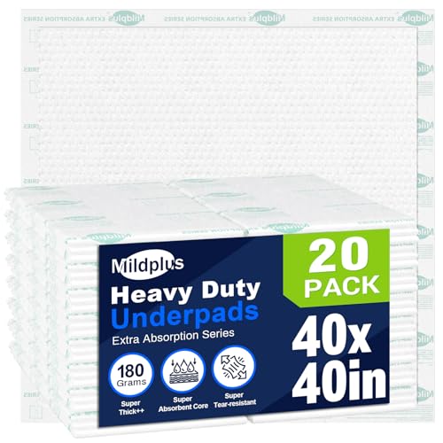Heavy Duty Underpads 40"X40" Super Sized Chucks Pads 180 Grams Disposable Bed Pads with Strength Cloth Backing Extra Absorption Pads for Incontinence (100X100CM, 20 Count, Discreet Packaging)
