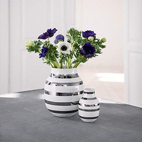 HAK Kähler Omaggio vase made of porcelain with stripes, modern vase, round, bulbous, Scandinavian design vase for flowers silver, 20cm - Image 5