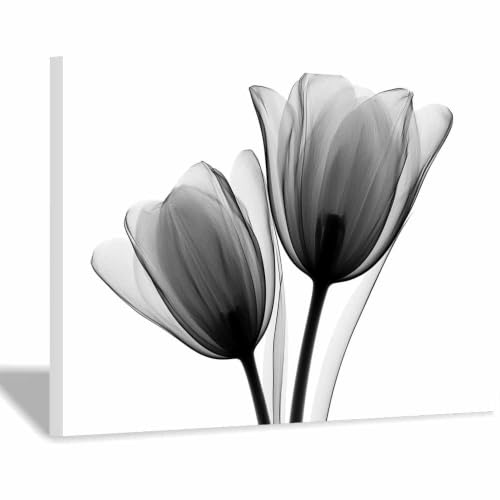 Toile tulipes rayons X noires HOQIU 30x40cm encadrée pour décoration murale de salon