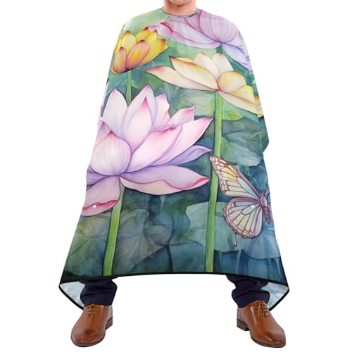 Capa para corte de cabello impermeable profesional Butterflies and Lotus con cierre ajustable de broche para barbería y estilismo