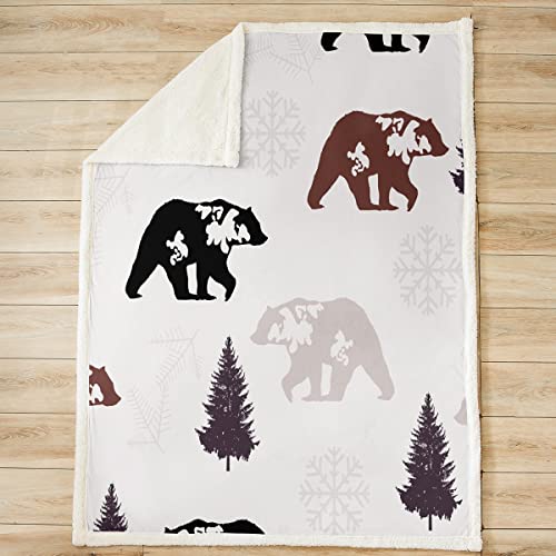 Funda de edredón de Oso rústico de Selva de Oso Salvaje Manta de Forro Polar Sherpa para Cama, sofá niños, Manta de Microfibra de Invierno de Granja de Invierno, decoración de habitación Queen 90 x 9