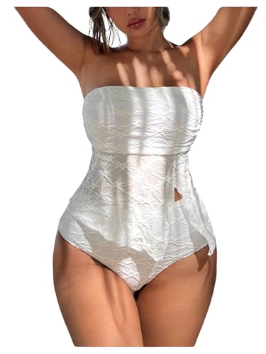 SHENHE Women's 2 Piece Strapless Tankini Swimsuits Split Tube Textured Bandeau Bathing Suits
