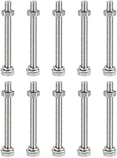sourcing map M6 x 50mm Hex Head Screws Bolts, Nuts, Flat & Lock Washers Kits, 304 Stainless Steel Fully Thread Hexagon Bolts 10 Sets