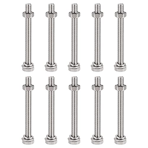 Image of uxcell M6 x 65mm Hex Head Screws Bolts, Nuts, Flat & Lock Washers Kits, 304 Stainless Steel Fully Thread Hexagon Bolts 10 Sets