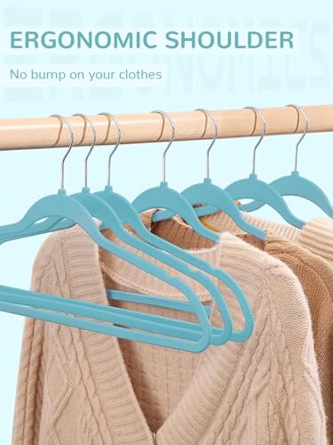 Image of Slim Plastic Hangers for Clothes - Heavy Duty Non-Velvet Hangers with 360 Swivel Chrome Hook & Non Slip Notches - Ideal for Dresses Coats Shirts Jackets & More (Aqua, 48)