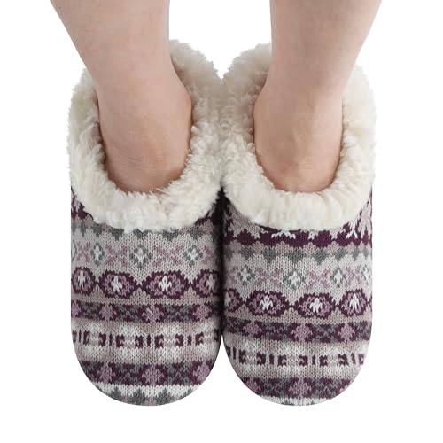 Image of Snoozies Nordic Sherpa-Lined Cozy Slipper Socks for Women Indoor, Womens Warm Slippers for Winter, Soft Slippers for Women