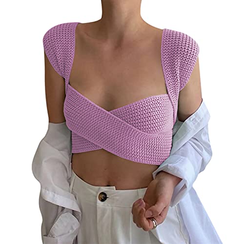 Image of JUMISEE Women's Sexy Wrap Around Strappy Crop Top Knit Multi Wear Sweater Tank Tops Sleeveless Bandage Vest