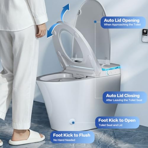 Inodoro Inteligente con Bidé Integrado, Inodoro Artístico con Descarga Potente, Agua Caliente Instantánea, Tapa de Apertura/Cierre Automático, Asiento Alargado Calefaccionado, Secador, Luz Nocturna miniatura 3