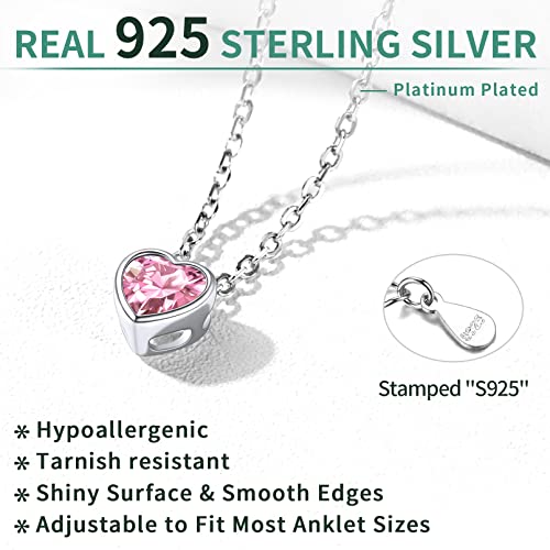 Chicsilver 925 Sterling Silver 6Mm Heart October Birthstone Ankle Bracelets For Women Simple Dainty Foot Chains Summer Beach Anklet Jewelry #TOP4