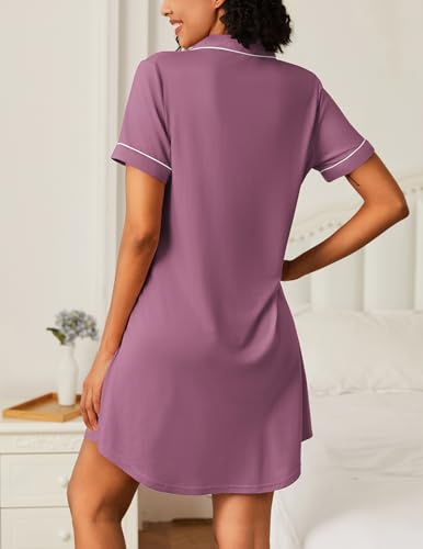 Image of Ekouaer Nightgowns for Women 2 Pack Button Down Sleepwear Short Sleeve Sleepshirts Soft Nightshirts Boyfriend Pajama Dress