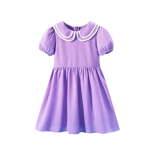 Lmdudan Girls Cute Collared Puff Sleeve Dress Toddler Baby Loose Crewneck Summer A-Line Princess Dresses for 3-14 Years