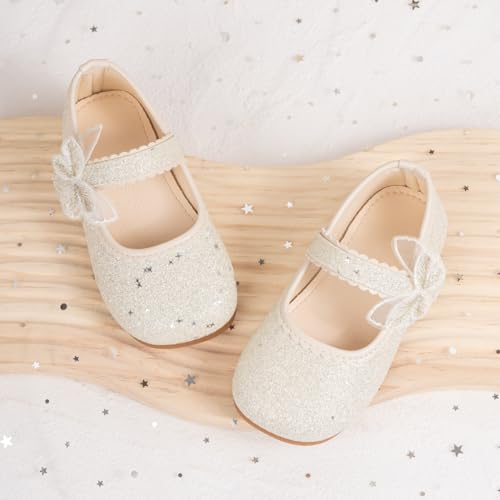 ohsofy Girls Mary Jane Shoes Toddler Bow Glitter Ballet Princess Flats Non-Slip Sole Hook Loop Wedding Party Dress Shoes（Toddler/Little Kid）3