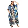 ALAZA Bernedoodle Dog in The Style Of Vincent Van Gogh Painting Starry Night Moo Moos for Women Kaftan Dresses Plus Size Women's Cover Ups For Swimwear Beach #1