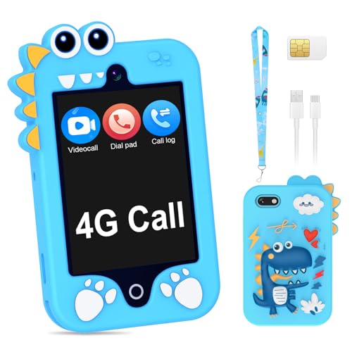 ele ELEOPTION 4G Smart Phone for Kids Toys with SIM Card, Touchscreen Toy Phone Interactive GPS Cell Phone for 3 4 5 6 7 8 9 10 Year Old Girls Boys Christmas Birthday Calling Smartphone Gifts Blue