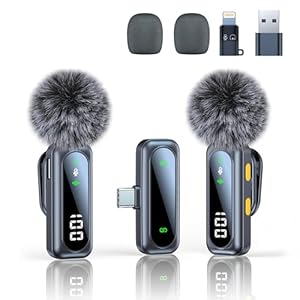 Kabelloses Mikrofon, Mikrofon für iPhone und USB-C-Stecker, Mini-Mikrofone, kabellose Mikrofone mit Rauschunterdrückung, Mini-Mikrofon, LED-Display und den Akku anzeigen, ideal für Vlog, TikTok
