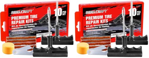 Image of AWELCRAFT 10-Piece Economical Tire Repair Kit - Flat Tire Plug Kit with T-Handle Tools, Storage Case - Fix Punctures Fast, - Ideal for Car, Truck, Motorcycle, ATV (Pack of 2)