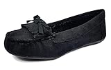 Blueberry Kid's Girl's Boy's Faux Soft Suede Fur Lining Moccasin Loafer Shoes Slippers Moc-07k, Black 10 Toddler