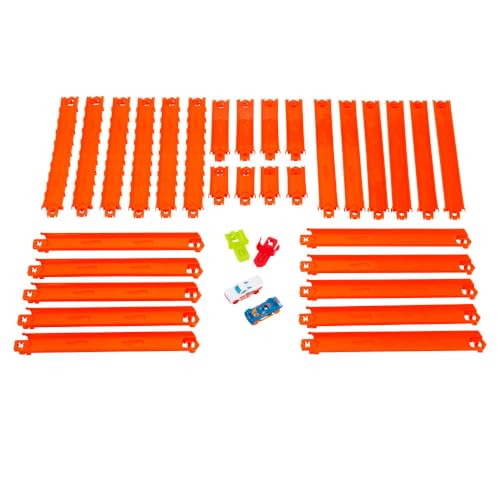 Image of Hot Wheels Track Creator 2-Car Deluxe Pack with 2 1:64 Scale Die-Cast Toy Vehicles, 25 Feet of Different Length Speed Snap Track & Connectors​​​​​