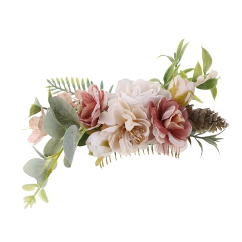 NULYLU ブライダルパールフラワーヘアコーム 軽量春素材製 結婚式用サイドクリップ 花嫁向け羽毛髪飾り 結婚写真撮影対応 ホワイト