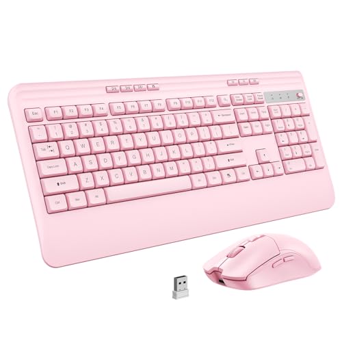 Image of KOPJIPPOM Wireless Keyboard and Mouse Set with Quiet Keys, 2.4G Full Size Ergonomic Keyboard with Wrist Rest, Protective Covers, Soft Touch Silent Design for Windows, Computer, PC and Laptop