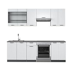 Vicco Complete keukeneenheid “Fame-Line”, Landhuis wit/antraciet, 240 cm zonder werkblad