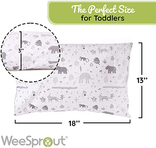 Image of WeeSprout Toddler Polyester Organic Cotton Shell and Pillowcases, Small Kids Pillow, Soft and Supportive Polyfiber Filling, Machine Washable, 18 x 13 x 3 (Safari Print + Safari Print, 3 Piece Set)