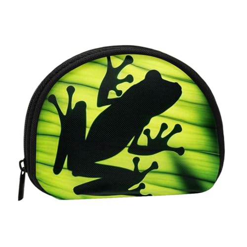 Portable Coin Purse Tropical-Frog-Shadow-On-Leaf Mini Zippered Money Pouch Card Holder