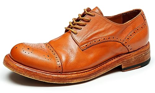 Santimon Oxfords Mens Formal Dress Shoes Genuine Leather Handcrafted Goodyear Shoes Brogues Derby Fashion Business Wedding Casual Prom Shoes for Men