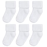 VWU Baby Solid Color Cuff Socks Thick Cotton Anti Slip Socks 1-3 Years, White 6-Pack Baby Girl Baby Boy Infant Toddler Socks With Grip 24 Months No Slip Socks Non Slip Warm Sock Child 3t