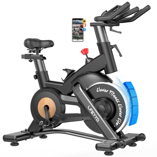 LFEYYD Exercise Bike for Home, Quiet Adjustable Magnetic Stationary Bike for Home Cardio with App Compatible, Spin Bike with 400 lbs Capacity, Spinning Bike with Heart Rate Monitor,Comfort Seat/Alloy Pedals/LCD Monitor(orange)