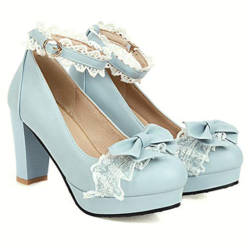 VOKLIN Women's Girls Lolita Platform Mary Jane Pumps Sweet Bow Ankle Strap Block High Heel Oxford Dress Shoes2