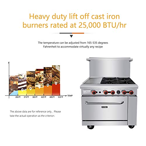 KITMA-Commercial-Gas-Ranges36-in-W-Freestanding-Gas-Range-with-12-inGriddle-4-Burner-and-1-pc-265-in-Standard-Oven-Cooking-Performance-Group-for-Kitchen-Restaurant-Natural-Gas-Range