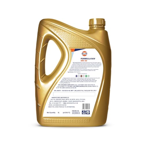 Image of Gulf FORMULA SUV 5W-30 API SP, ACEA C2 | Modern Petrol, Diesel, E20, CNG SUVs | 4 Wheeler Car Advanced Full-Synthetic Engine Oil [5 L] - Pack of 1