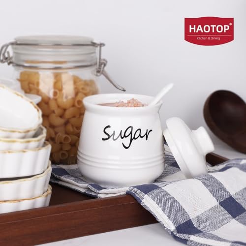 image for HAOTOP 12oz Sugar Bowl with Lid and Spoon,Ceramic Sugar Jar Sugar Disp