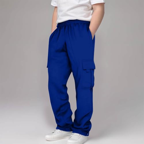 Boy's Baggy Cargo Sweatpants Open Bottom Elastic Waist Drawstring Sweat Pants Active Workout Joggers with Pockets 3-14Years2