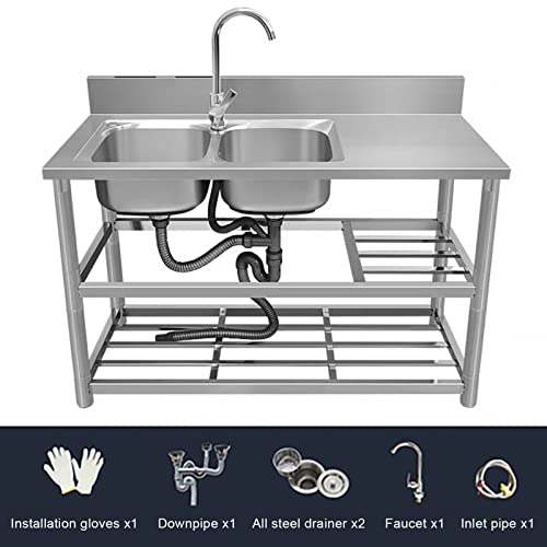 Évier utilitaire double cuve style commercial en acier inoxydable durable pour restaurant - 2