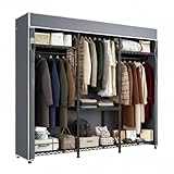 Raybee Clothes Rack with Cover, Clothing Racks for Hanging Clothes with Adjustble Shelves,Portable Closet 15.74''D x 56.02''W x 75.4''H Hold 800LBS for Bedroom, Apaertment, Dorm, Space Saving, Grey